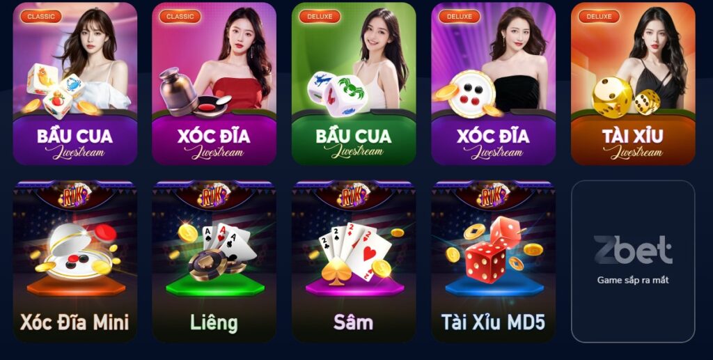 Đa dạng các trò chơi game bài zbet